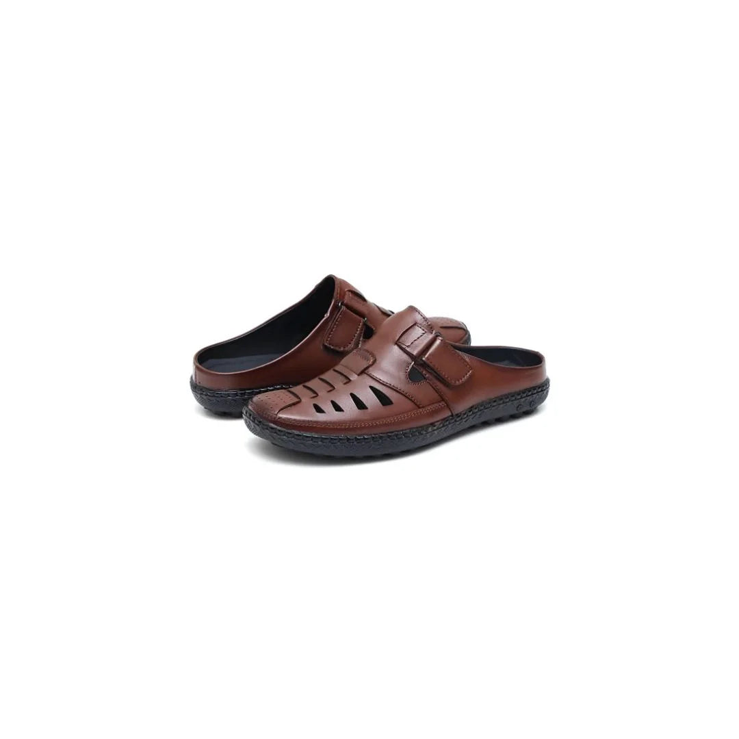 Medveja Backless Cut-Out Sandal for Men - Closed-Toe Leather Mule Sandals