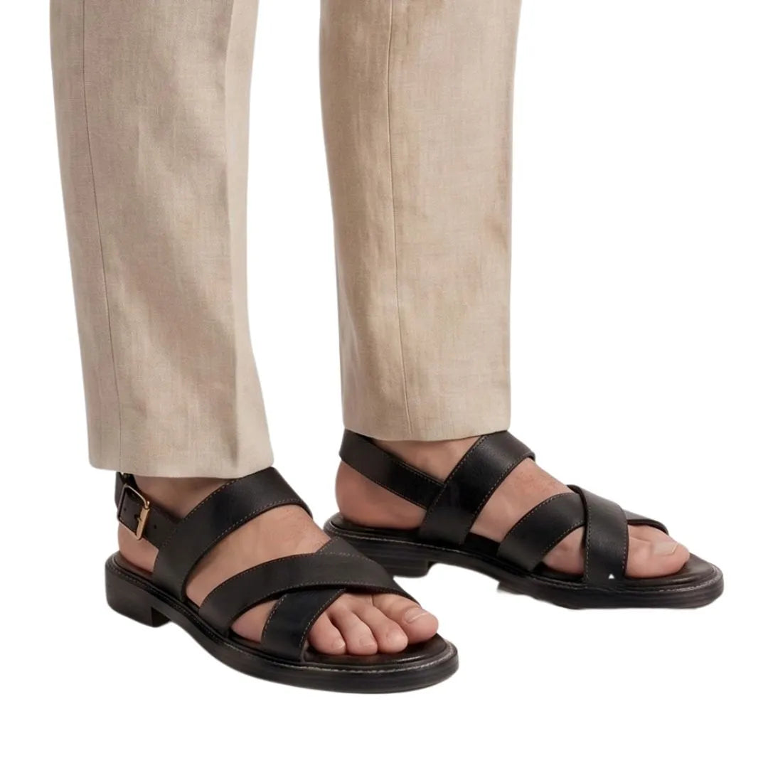 Montalenghe Classic Cross-Strap Sandal for Men - Back-Strap Leather Sandals