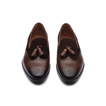 Monguelfo Suede-Vamp Wingtip Tassel Loafer for Men - Two-Material Tassel Loafers
