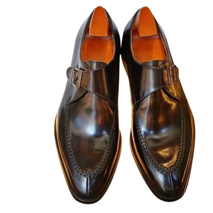 Mirano Stitched Split-Toe Single Monk Strap for Men - High-Shine Leather Dress Shoes