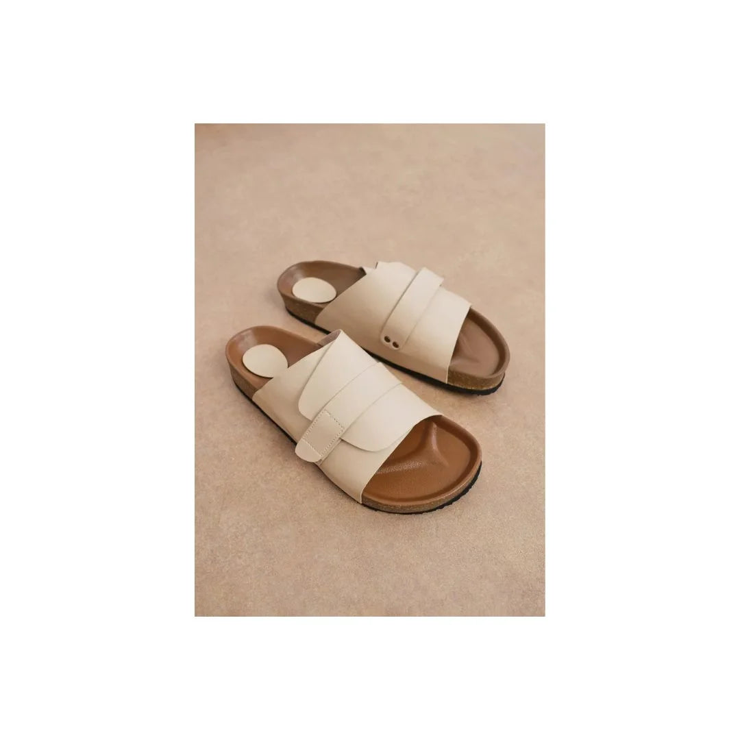Marathi Cork-Bed Wide-Strap Slide for Men - Contoured Leather Slides