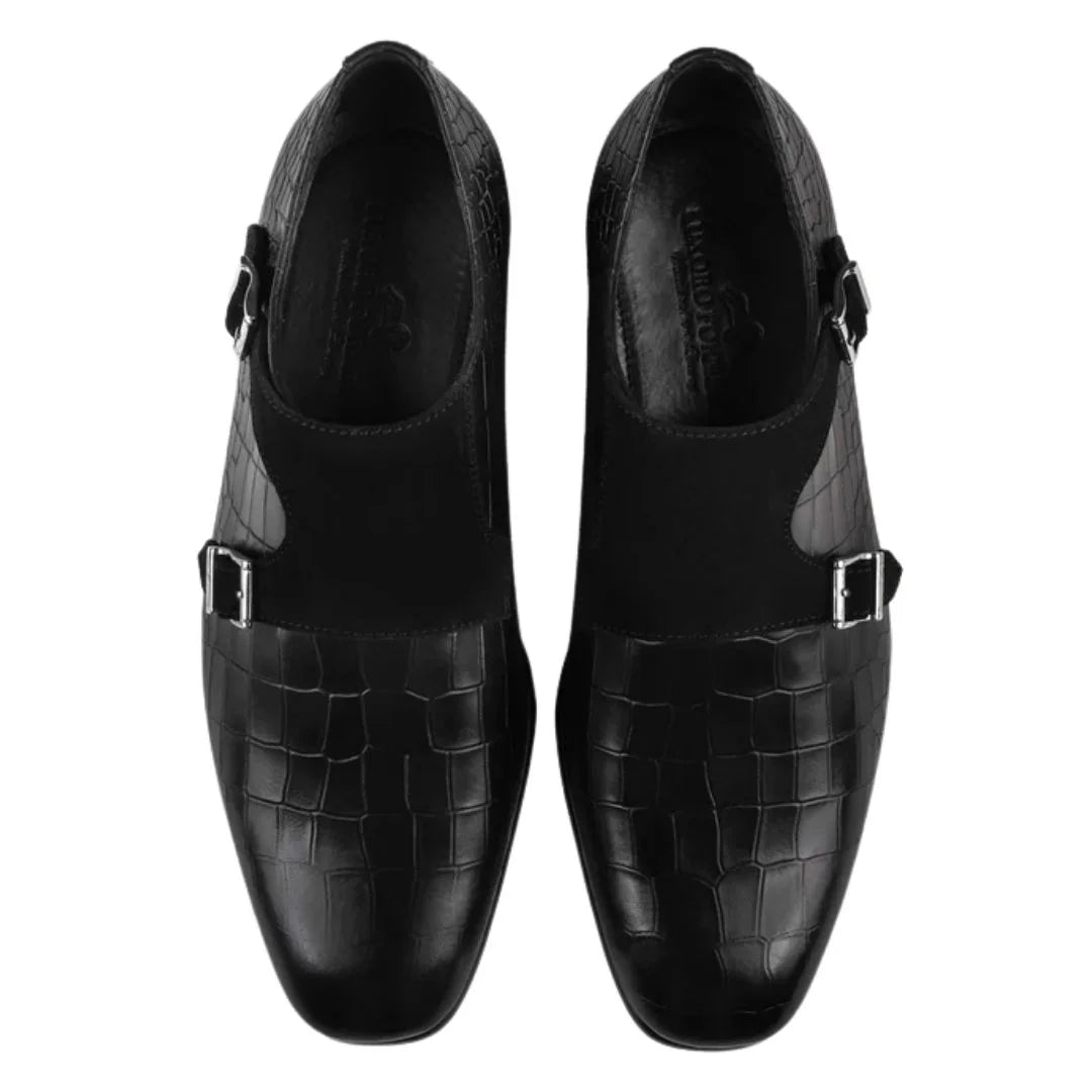 Montbard Croc-Vamp Suede-Quarter Double Monk Strap for Men - Two-Material Party Wear Shoes