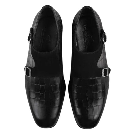 Montbard Croc-Vamp Suede-Quarter Double Monk Strap for Men - Two-Material Party Wear Shoes