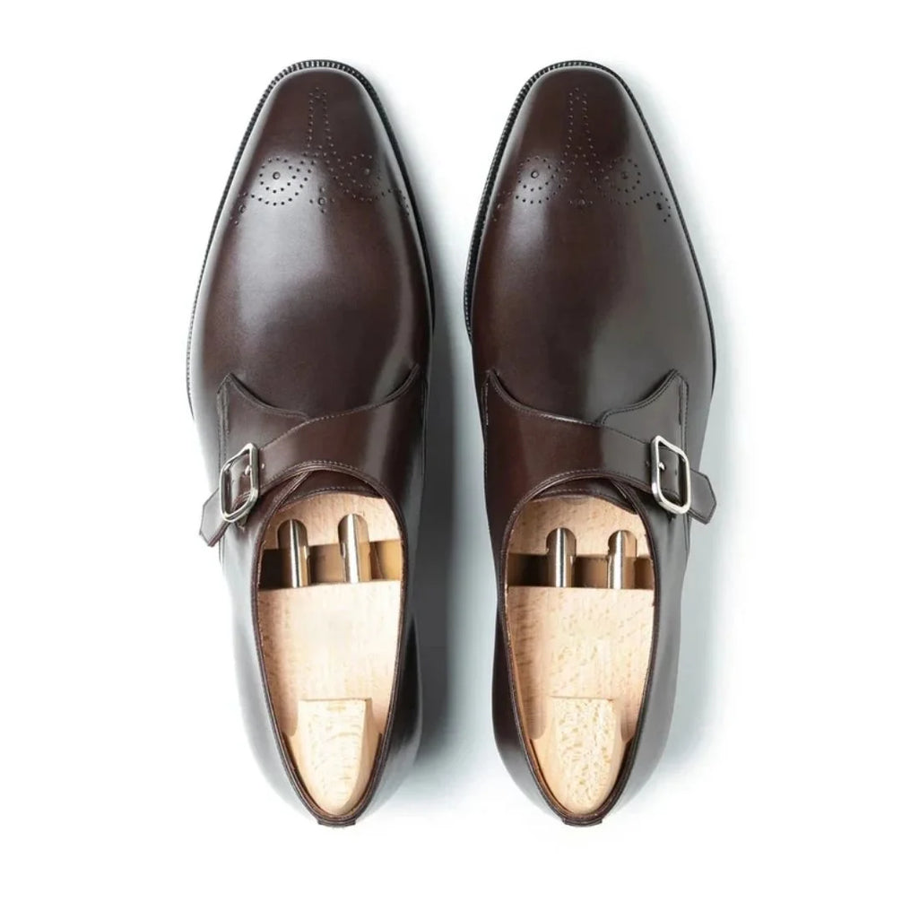 Modica Medallion Chisel-Toe Single Monk Strap for Men - Smooth Leather Formal Shoes