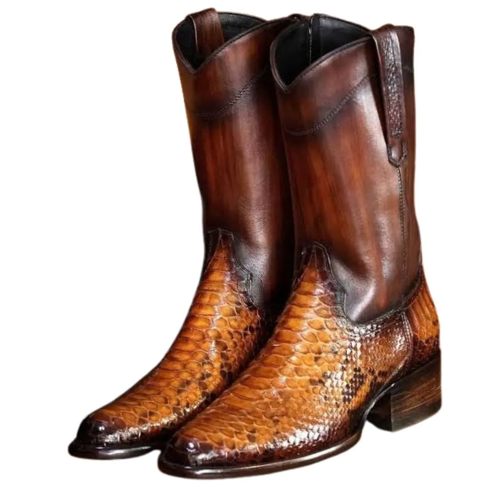 Moctezuma Python-Foot Burnished Cowboy Boot for Men - Exotic-Look Cowboy Boots