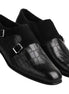 Marsanne Croc-Front Suede-Back Double Monk Strap for Men - Textured Leather Evening Shoes