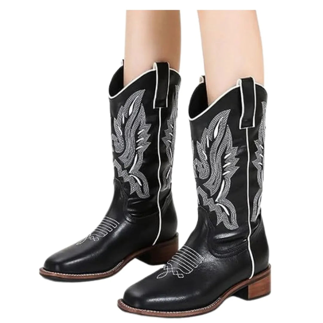Magdalena Contrast-Embroidered Cowboy Boot for Men - Square-Toe Western Boots