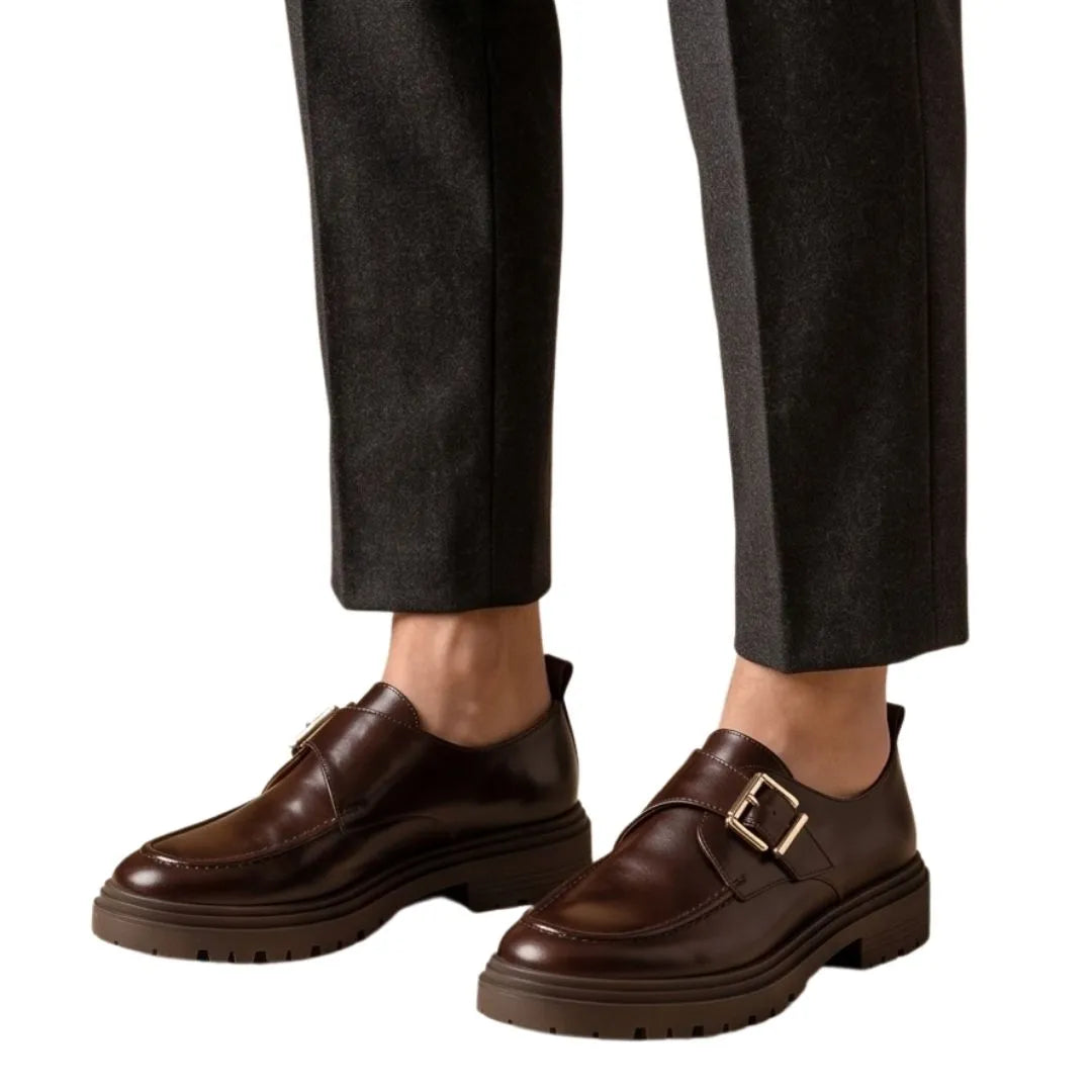 Magnano Burnished Lug Monk Single Monk for Men - Chunky Monk Strap Shoes