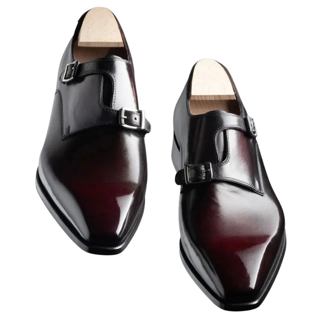 Mougins Deep-Gloss Plain-Toe Double Monk Strap for Men - Hand-Burnished Dress Shoes
