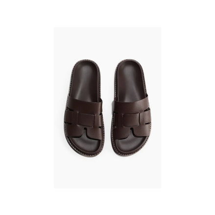 Myrties Interlaced Band Slide for Men - Leather Slide Sandals