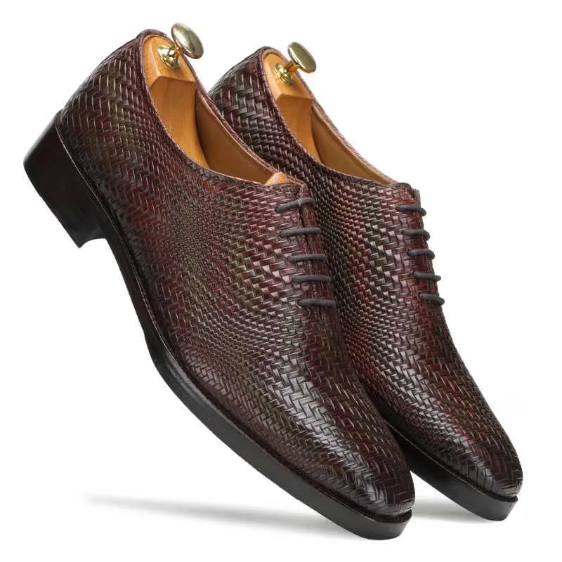 Montegiorgio Woven-Texture Wholecut Oxford for Men - Basket-Weave Leather Oxford Shoes