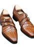 Mazamet Crossed-Strap Croc Double Monk Strap for Men - Croc-Embossed Leather Statement Shoes
