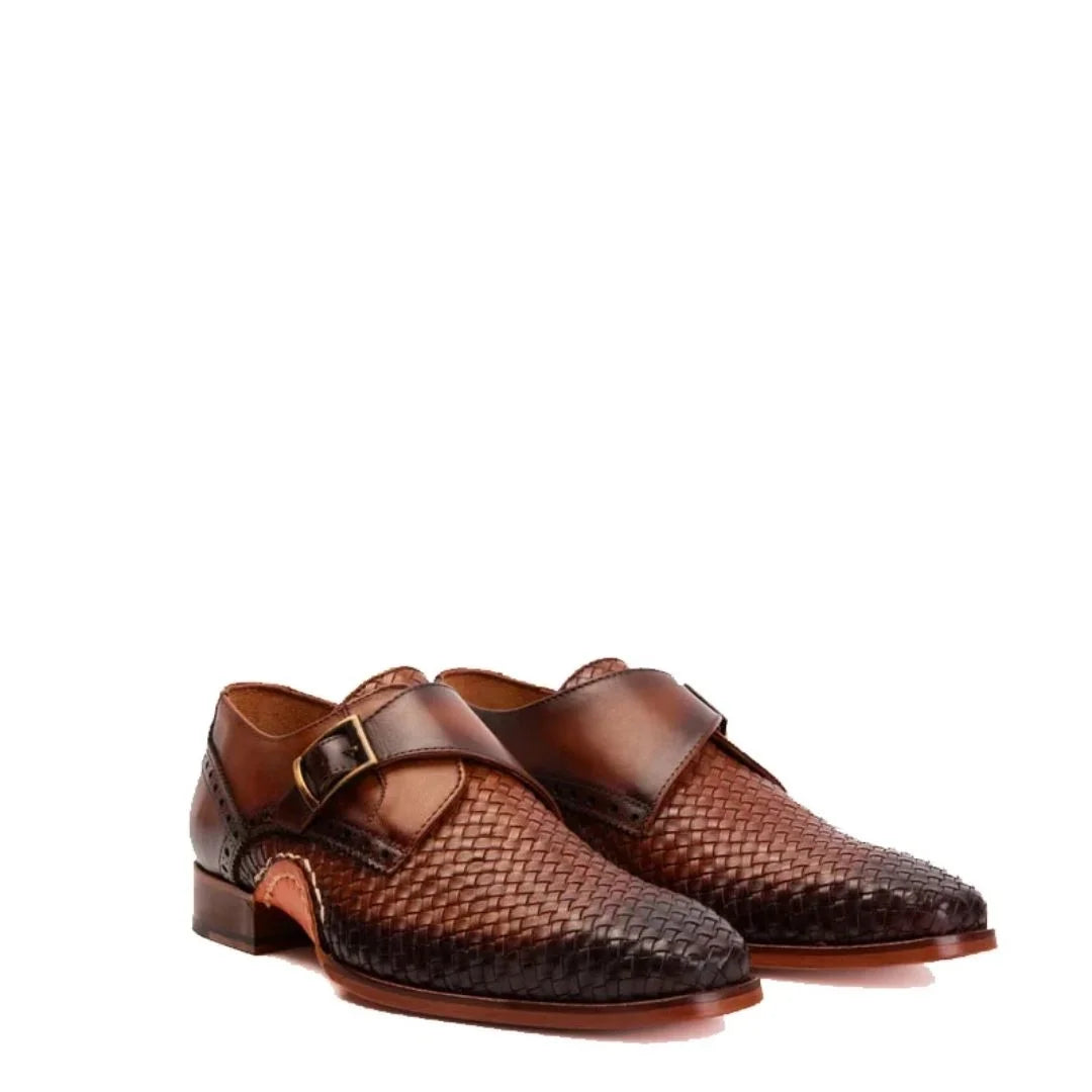 Mondovi Woven-Vamp Single Monk Strap for Men - Hand-Woven Leather Dress Shoes