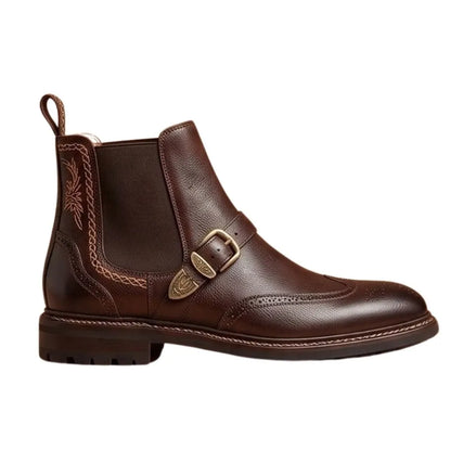 Muzzana Brogued Buckle Chelsea Buckle Boot for Men - Monk-Buckle Chelsea Boots
