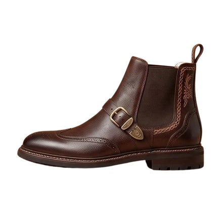 Muzzana Brogued Buckle Chelsea Buckle Boot for Men - Monk-Buckle Chelsea Boots
