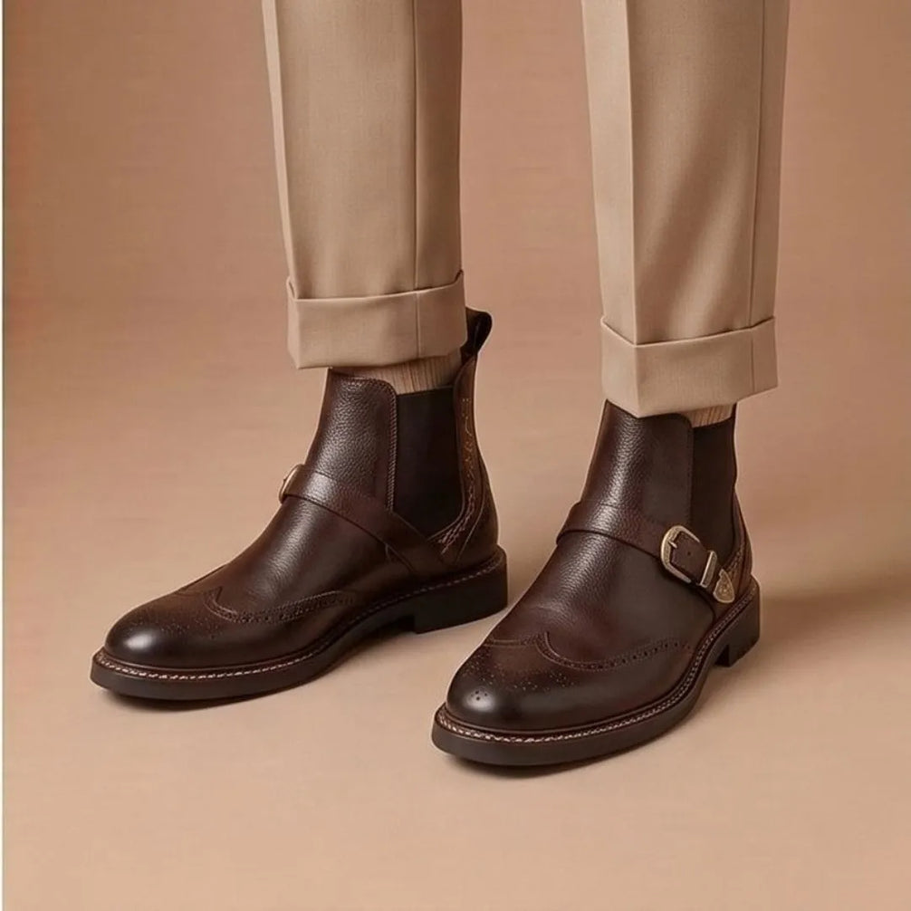 Muzzana Brogued Buckle Chelsea Buckle Boot for Men - Monk-Buckle Chelsea Boots