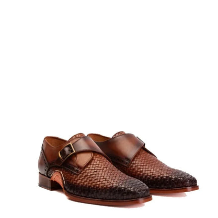 Mondovi Woven-Vamp Single Monk Strap for Men - Hand-Woven Leather Dress Shoes