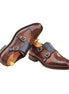 Mende Contrast-Strap Cap-Toe Double Monk Strap for Men - Two-Tone Leather Dress Shoes