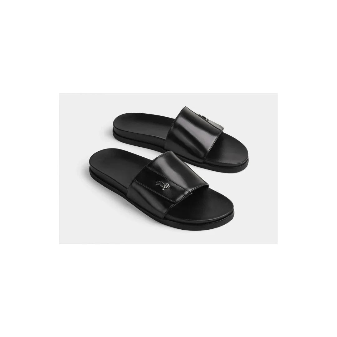 Maddalena Plaque Band Slide for Men - Leather Pool Slides