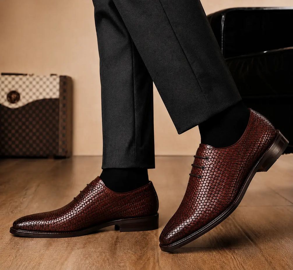 Morrigan Full-Woven Oxford for Men - Handmade Basket-Weave Leather Dress Shoes