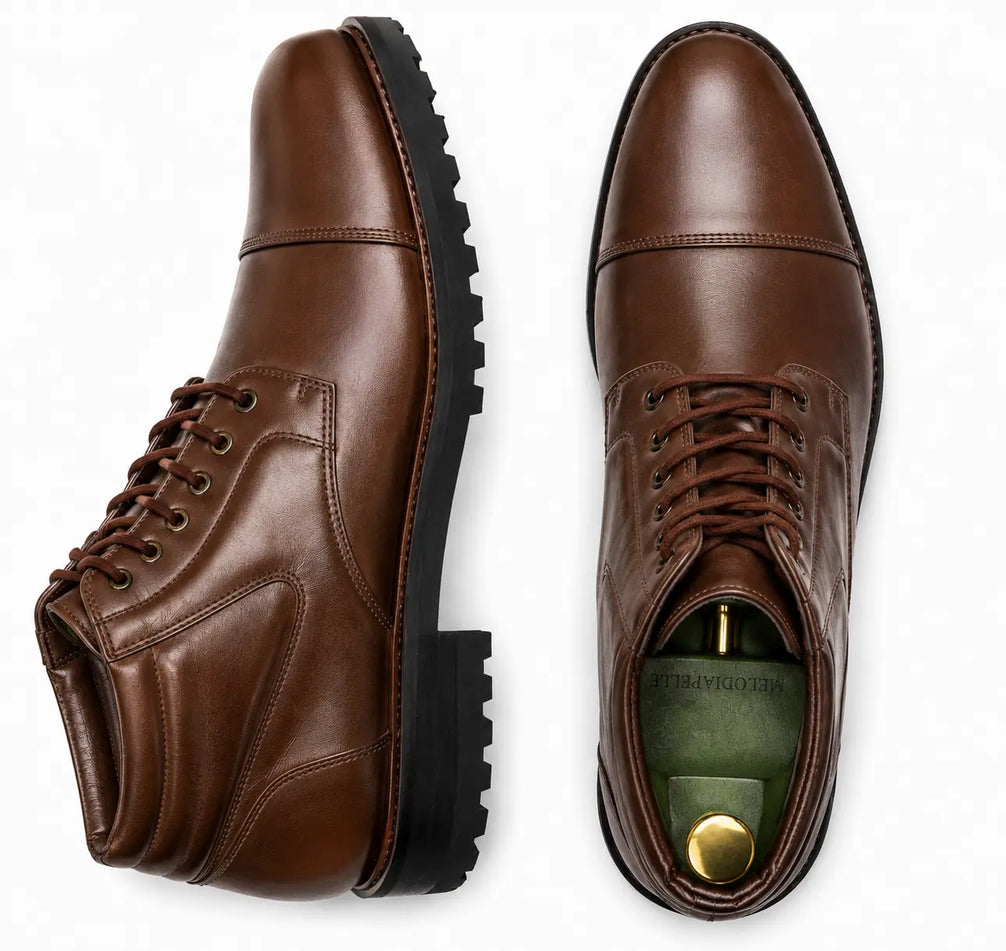 Munster Cap-Toe Work Boot for Men - Heavy Lug-Sole Leather Boots