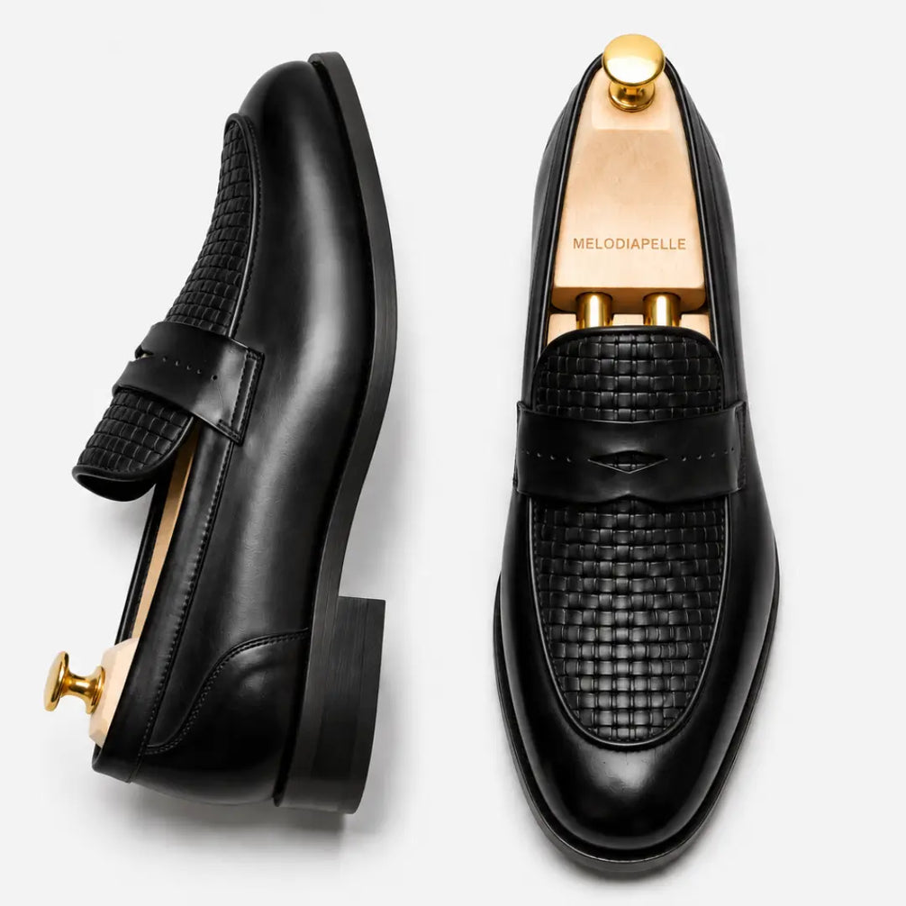 Maison Hand-Woven Two-Tone Penny Loafer for Men - Goodyear Welted Leather Shoes