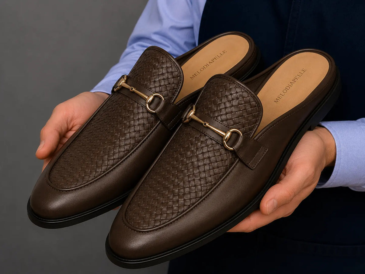 Morlaix Woven-Panel Horsebit Mule for Men - Two-Material Backless Shoes