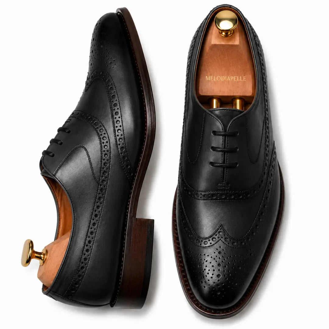 Mossverde Hand-Patina Wingtip Brogue Oxford for Men - Goodyear Welted Leather Shoes