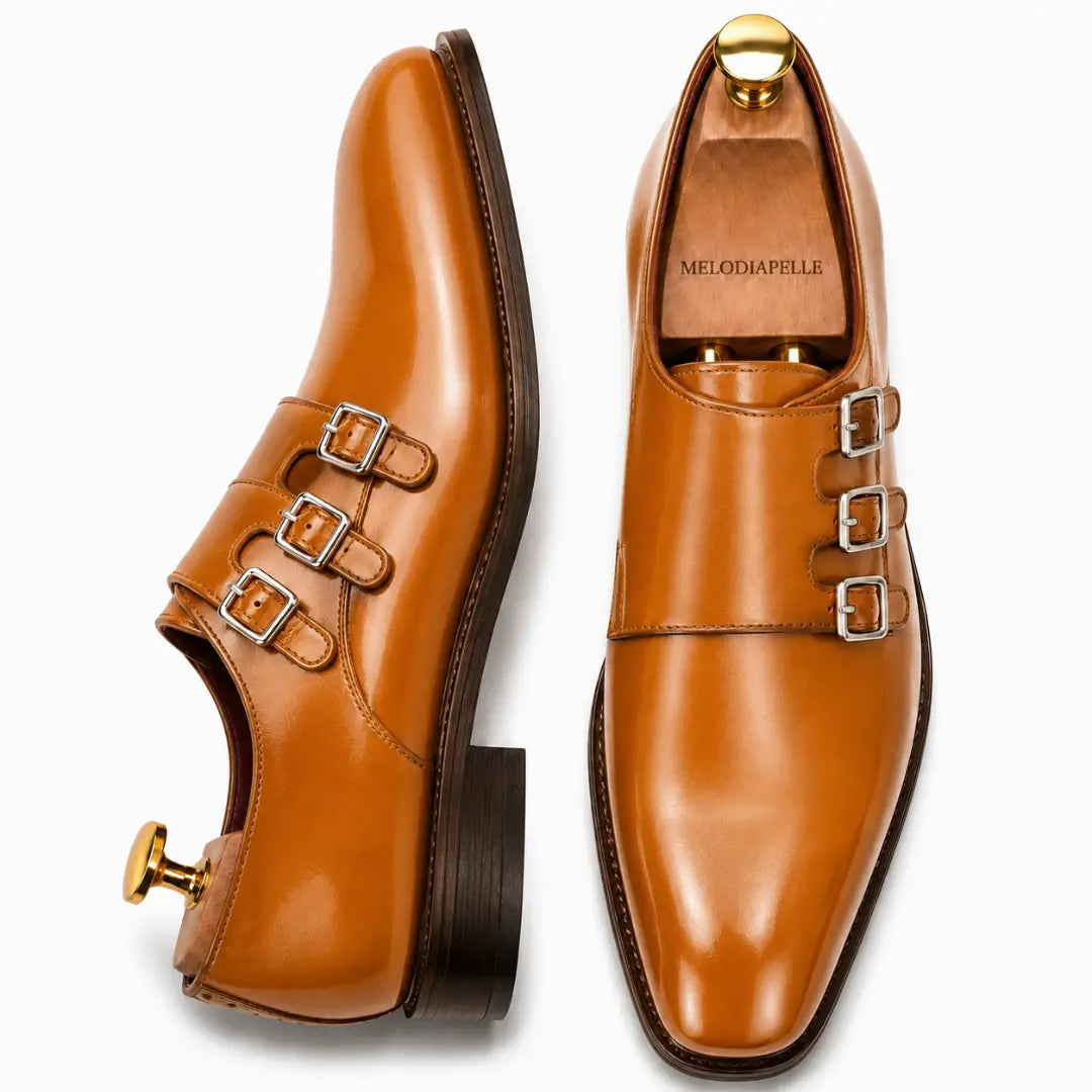 Montecito Double Monk Strap Shoes for Men - Goodyear Welted Full-Grain Leather