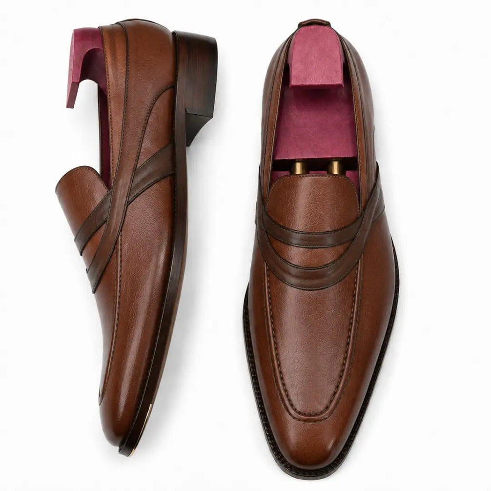 Mirasol Two-Tone Crossed-Strap Dress Loafer for Men - Hand-Patina Leather Shoes