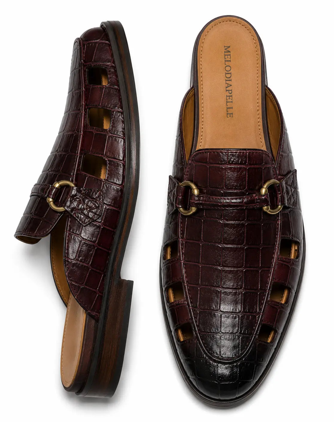 Maremma Caged Croc-Embossed Bit Mule for Men - Backless Fisherman Shoes