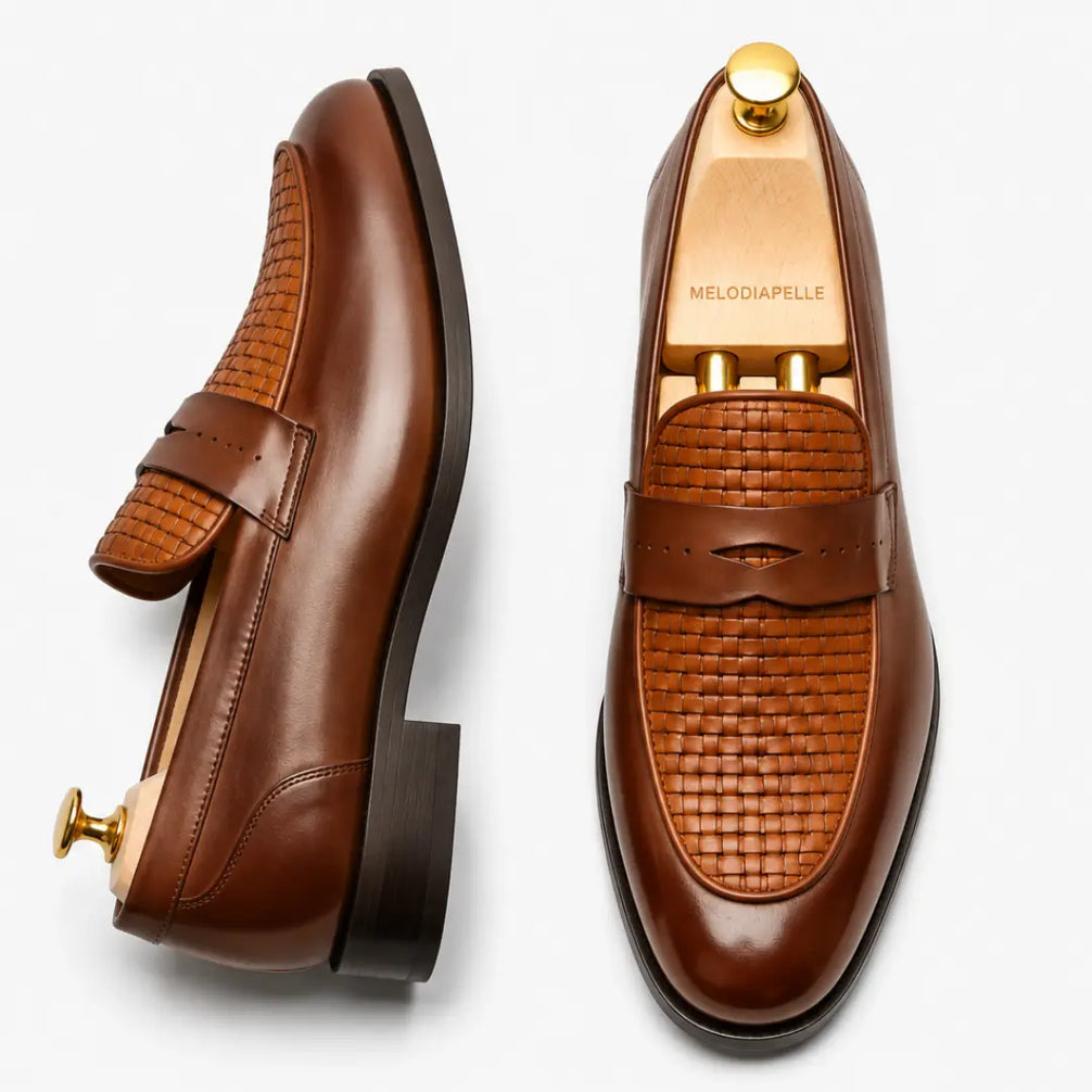 Maison Hand-Woven Two-Tone Penny Loafer for Men - Goodyear Welted Leather Shoes
