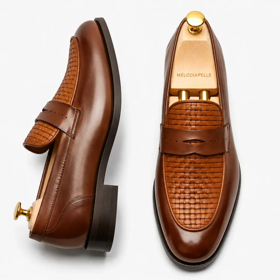 Maison Hand-Woven Two-Tone Penny Loafer for Men - Goodyear Welted Leather Shoes