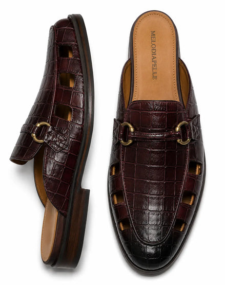 Maremma Caged Croc-Embossed Bit Mule for Men - Backless Fisherman Shoes