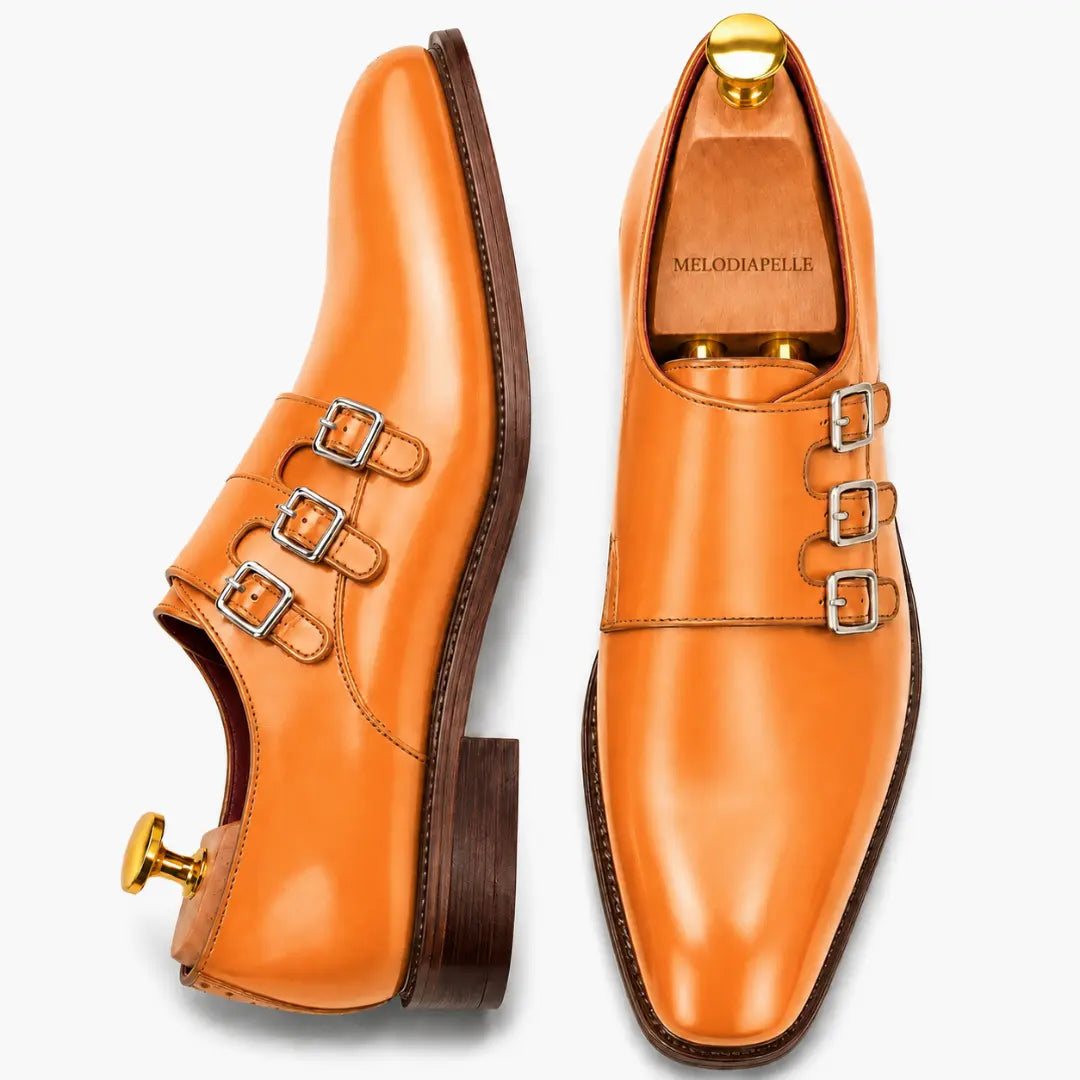 Milan Triple Monk Strap Shoes for Men - Goodyear Welted Full-Grain Leather