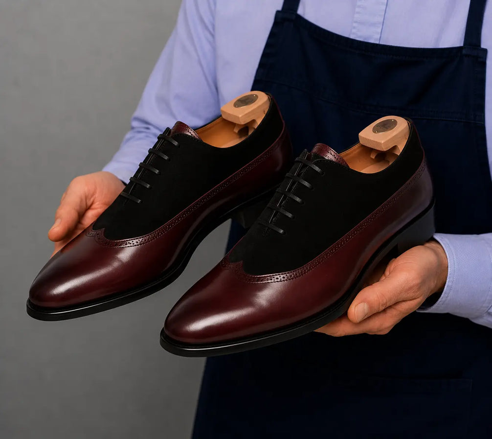 Montrachet Two-Material Block-Heel Oxford for Men - Leather and Suede Dress Shoes