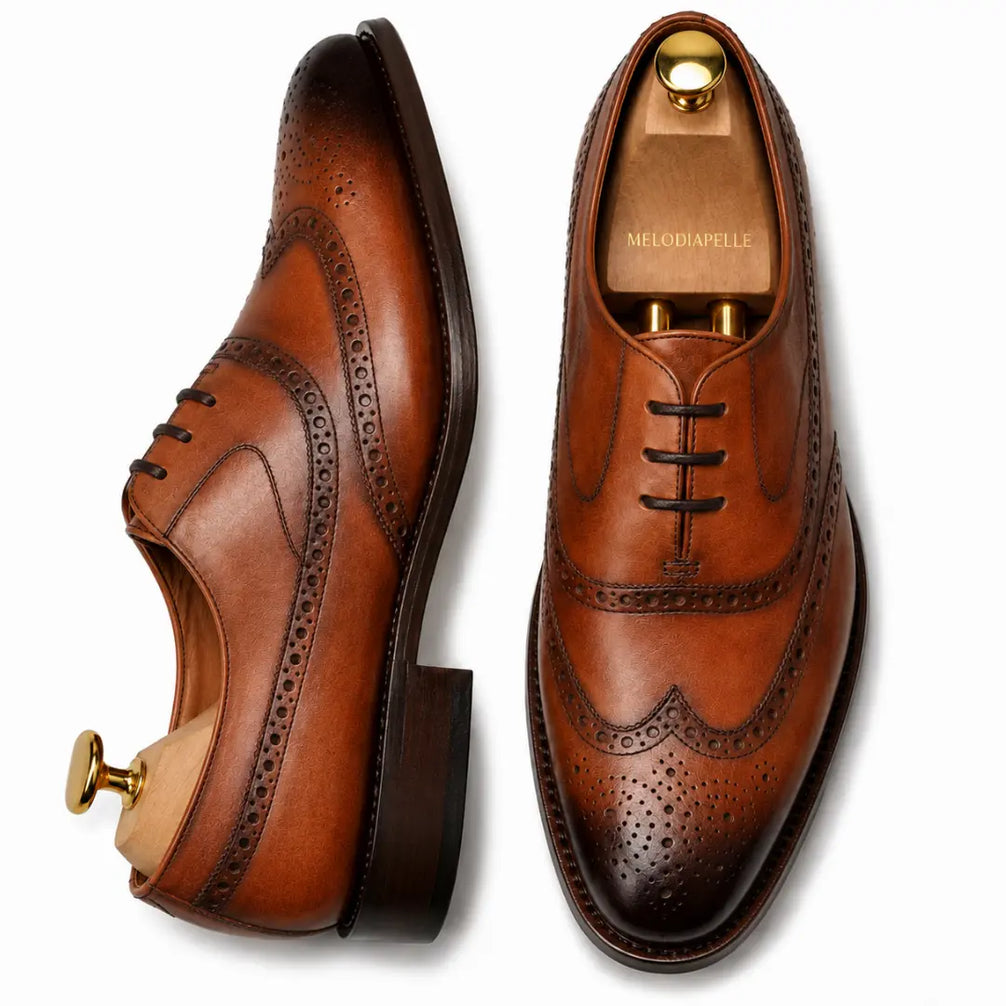 Mossverde Hand-Patina Wingtip Brogue Oxford for Men - Goodyear Welted Leather Shoes