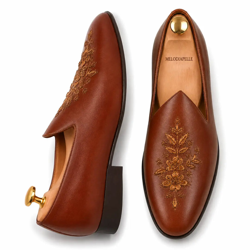 Maestro Hand-Embroidered Opera Loafer for Men - Leather Formal Slip-On Shoes