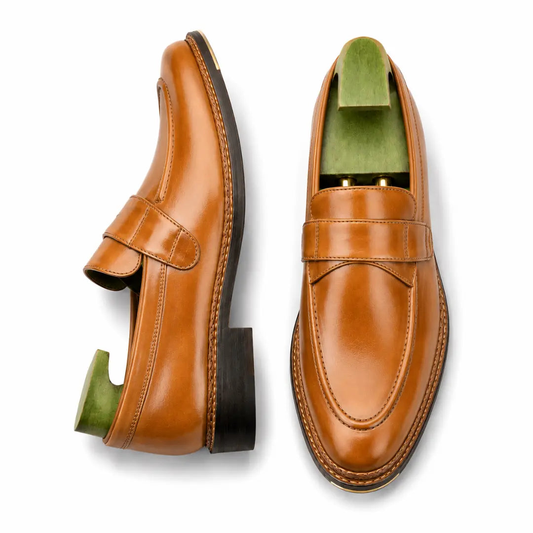 Marquis Braided-Welt Dress Penny Loafer for Men - Handmade Block-Heel Leather Shoes