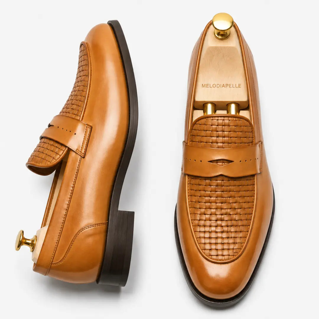 Maison Hand-Woven Two-Tone Penny Loafer for Men - Goodyear Welted Leather Shoes