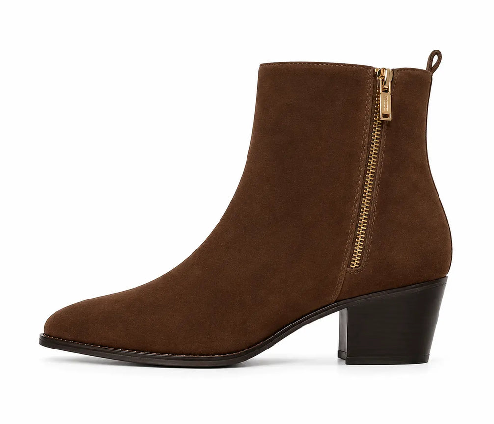 Maddox Suede Zip Boot for Men - Pointed-Toe Block Heel Ankle Boots