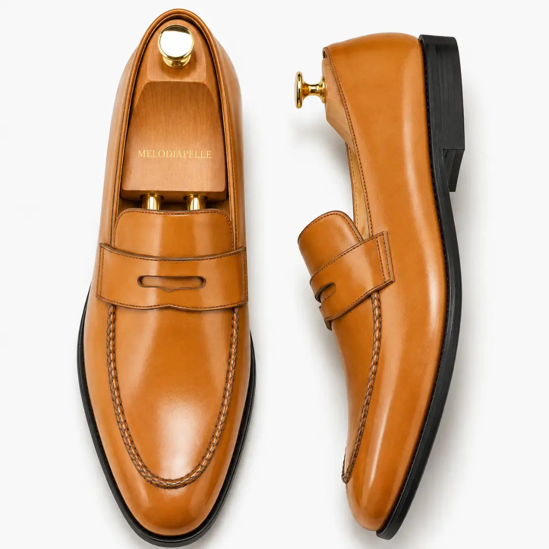 Marbella Apron-Stitch Penny Loafer for Men - Handmade Full-Grain Leather Shoes