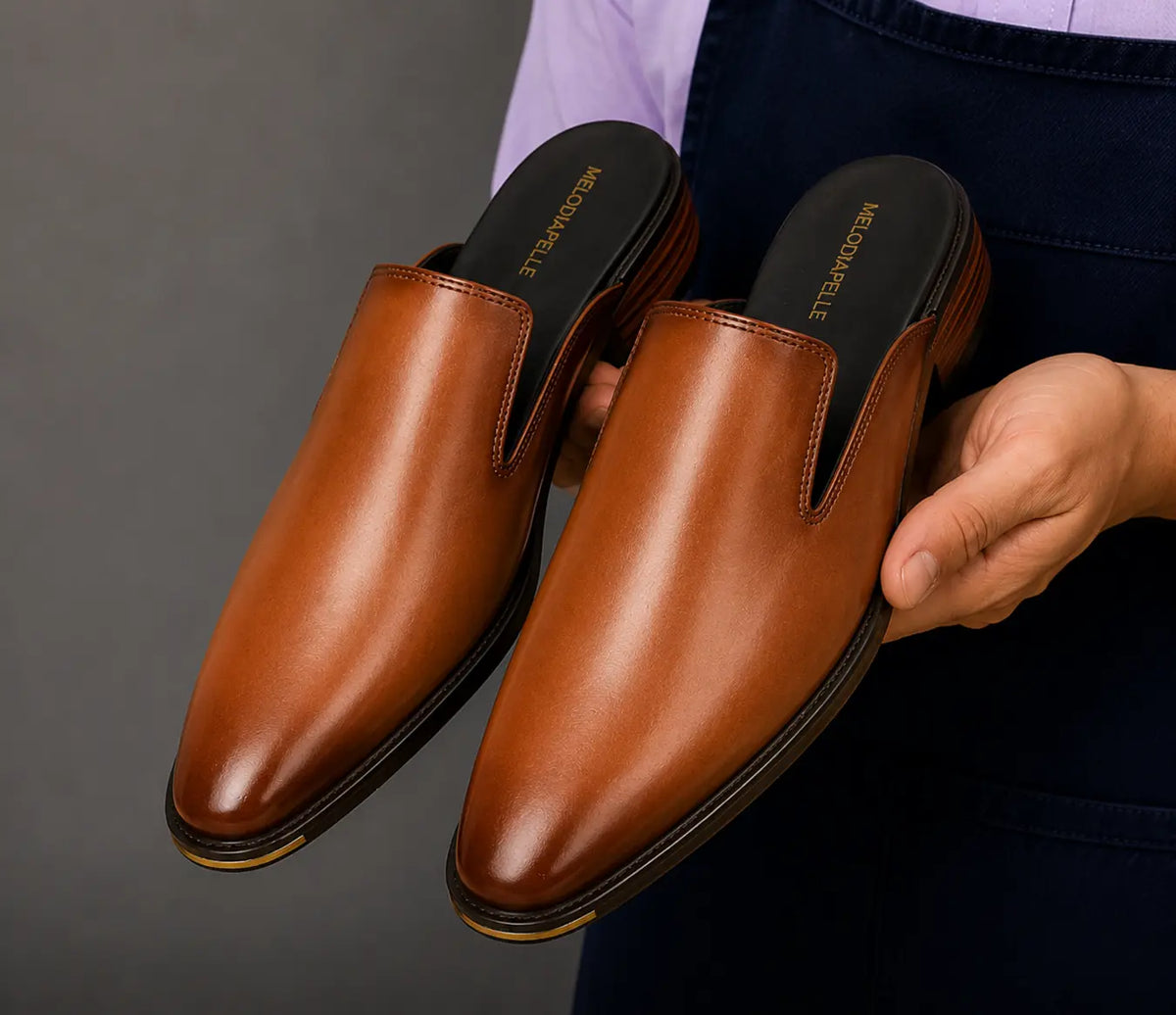 Mantova Burnished Leather Mule for Men - Backless Open-Heel Dress Shoes