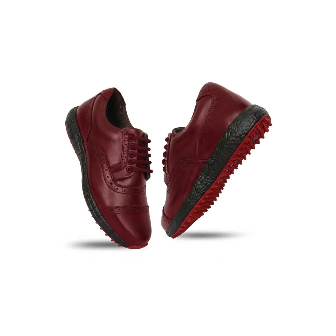 Monifieth Full-Grain Wingtip Spikeless Golf Shoe for Men - Brogued Leather Spikeless Golf Shoes