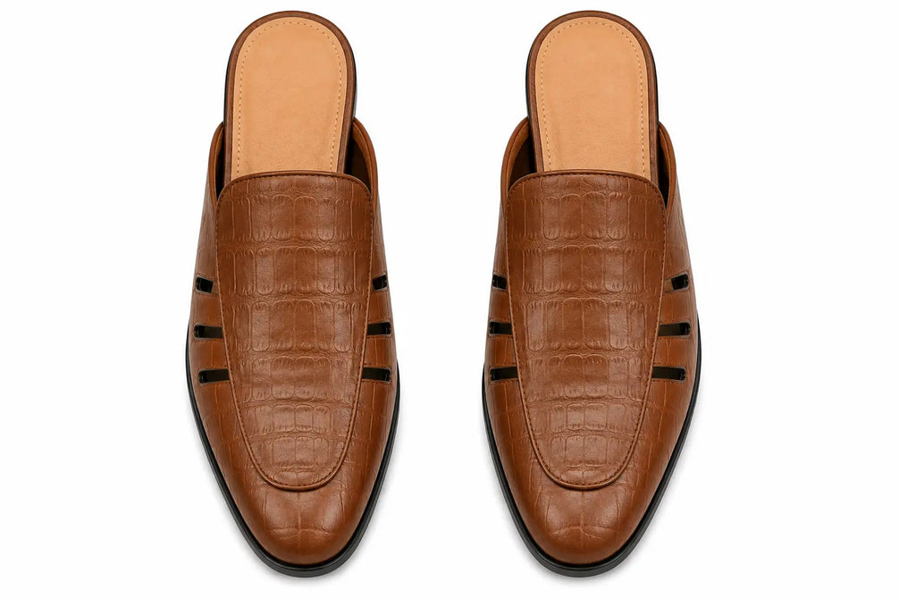 Molveno Croc-Embossed Slit Mule for Men - Backless Block-Heel Slip-On Shoes