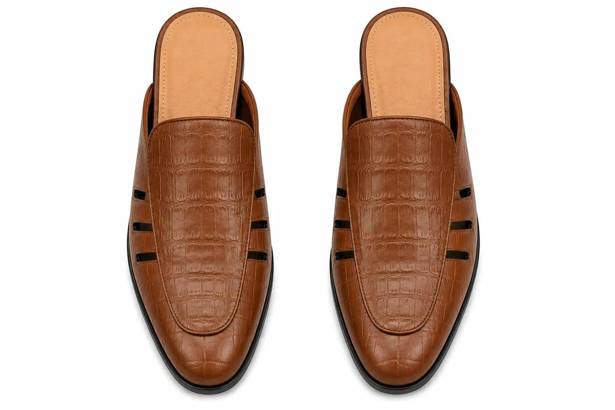 Molveno Croc-Embossed Slit Mule for Men - Backless Block-Heel Slip-On Shoes