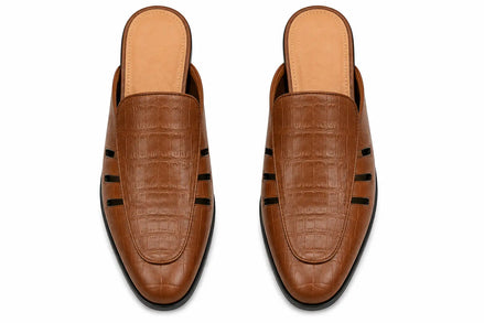 Molveno Croc-Embossed Slit Mule for Men - Backless Block-Heel Slip-On Shoes