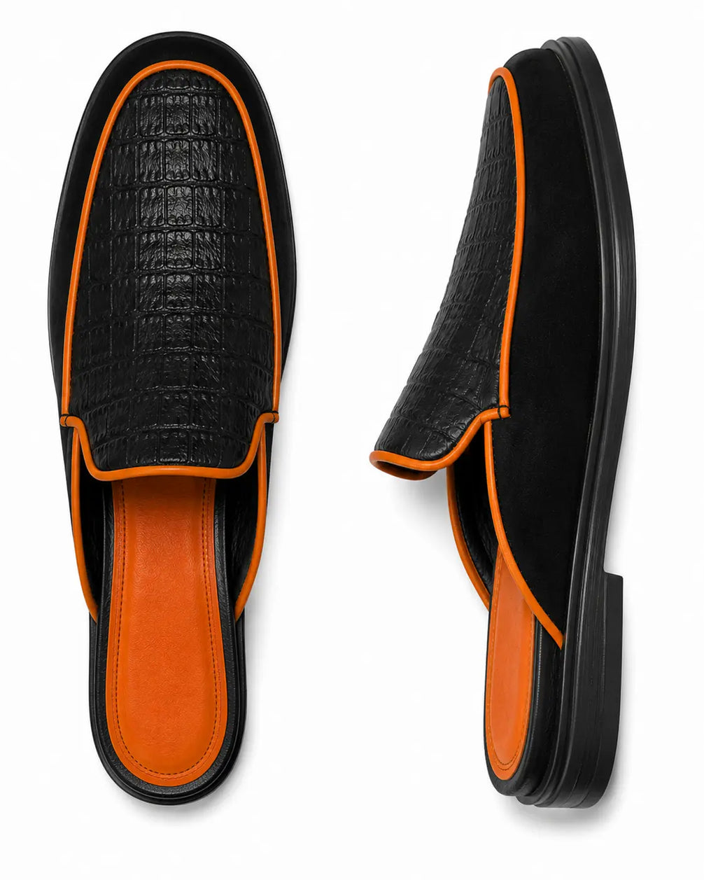 Maribor Piped Croc-Panel Mule for Men - Backless Suede Slip-On Shoes