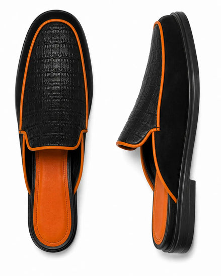 Maribor Piped Croc-Panel Mule for Men - Backless Suede Slip-On Shoes
