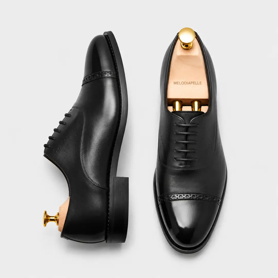 Marcello Burnished Semi-Brogue Cap-Toe Oxford for Men - Goodyear Welted Formal Shoes